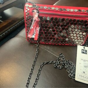Red Rivet Chain Clutch